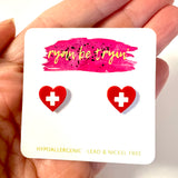 Red Cross Heart Earrings
