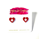 Red Cross Heart Earrings