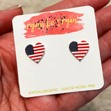 American Flag Heart Earrings
