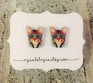 Trippy Cat Stud Earrings