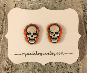 Flaming Skull Stud Earrings