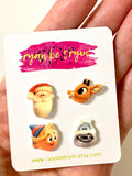 Rudolph the Red Nosed Reindeer Christmas Earring Set, featuring Santa, Rudolph, Hermey, & Bumble